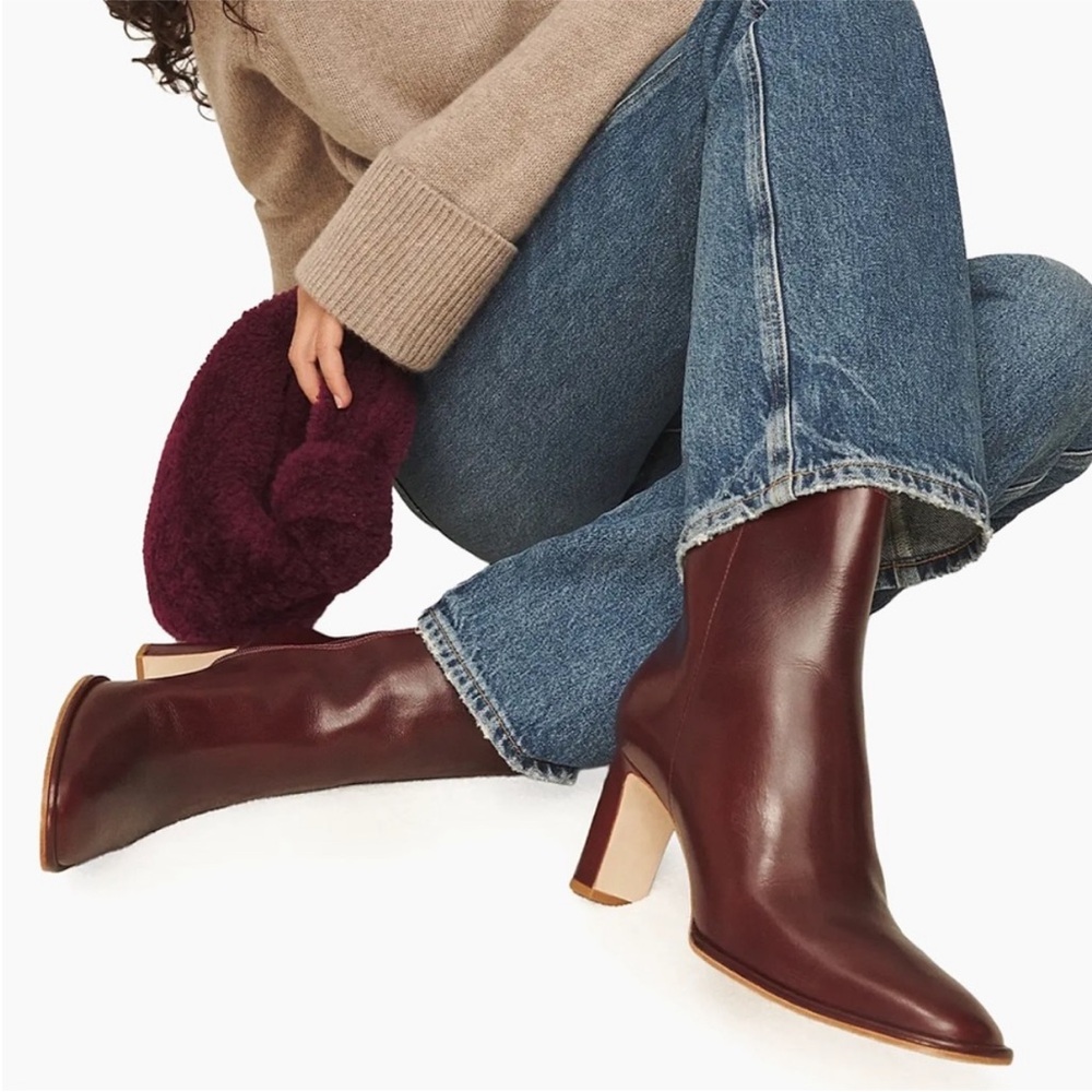 Reformation Gillian Burgundy Leather Ankle Boots